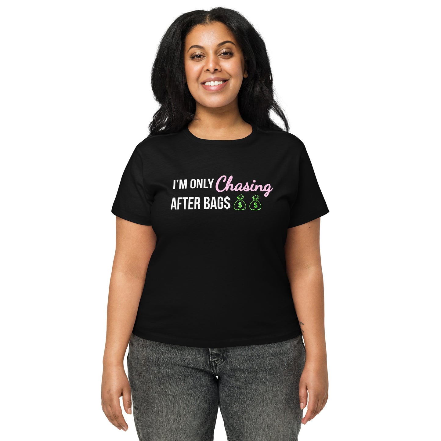 "Chasing Bags" Women’s high-waisted t-shirt